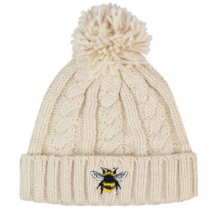 Women's Bumble Bee Chunky Cable Knit Thermal Bobble Hat - Cream