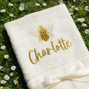 Personalised Gold Bee with Crown Cream Hand Towel