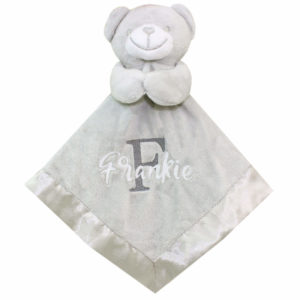 Personalised Initial & Name Baby Comforter Teddy Blanket - Cloudy Grey