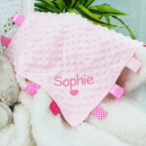 Personalised Pink Love Heart Blanket Ribbon Baby Comforter