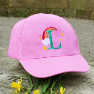 Personalised Kid's Pink Rainbow Initial Sun Cap