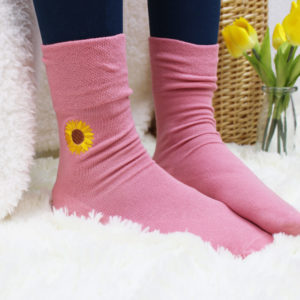 Women's Sunflower Embroidered HoneyComb Top Comfort Socks (2 Pair Pack)