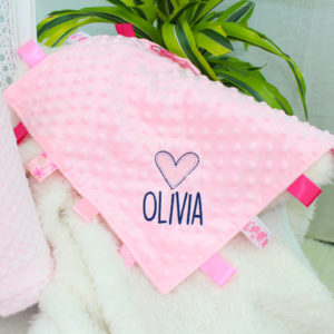 Personalised Pink Embroidered Heart Baby Blanket Ribbon Comforter