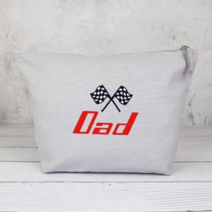 Personalised Formula 1 Racing Flags Grey Cotton Wash Bag