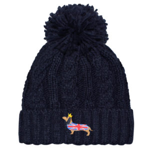 Coronation Union Jack Sausage Dog Navy Women's Bobble Hat