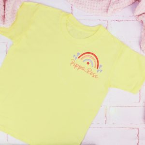 Personalised Girl's Pastel Yellow Rainbow T Shirt