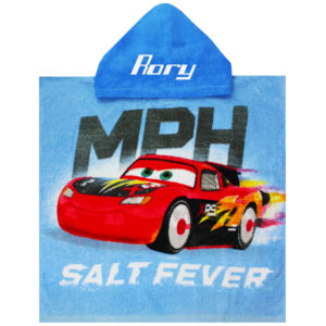 Personalised Blue Disney Cars Lightning McQueen Hooded Poncho Towel