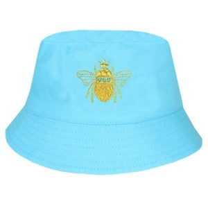 Gold Bee with Crown Embroidered Bucket Style Sun Hat - 9-11 Years, Turquoise