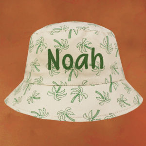 Personalised Boys Palm Trees Bucket Sun Hat - Sand & Olive Green