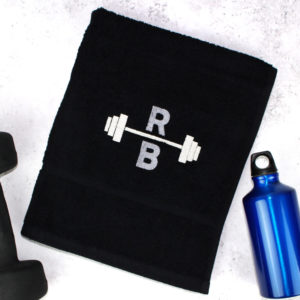Personalised Embroidered Barbell Black Gym Towel