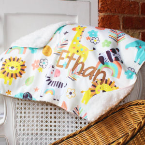 Personalised Embroidered Jungle Animals Fleece Baby Blanket