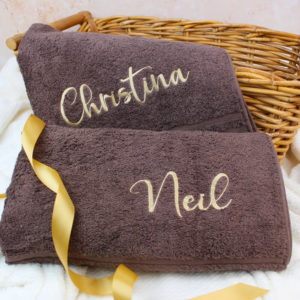 Personalised His & Hers Bronze and Gold Bath Towels Gift Set