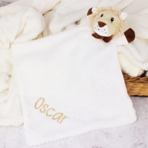 Personalised Embroidered 3D Lion White Baby Comforter