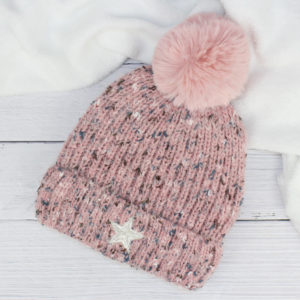 Women's Star Fleece Lined Knit Thermal Bobble Hat