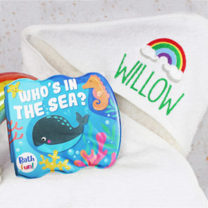 Personalised Rainbow Hooded Baby Towel and Bath Book