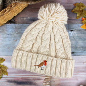Women's Robin Chunky Cable Knit Cream Bobble Hat