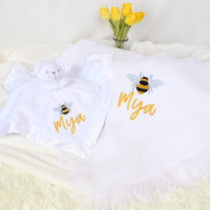 Personalised Bumble Bee Shawl Baby Blanket & Teddy Comforter
