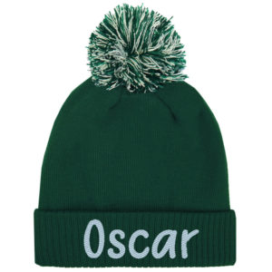 Children's Personalised Chunky Knit Winter Bobble Hat - Bottle Green
