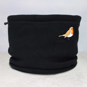 Winter Robin Embroidered Snood Neck Warmer - Black