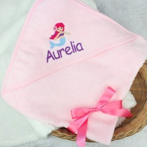 Personalised Embroidered Mermaid Pink Hooded Towel