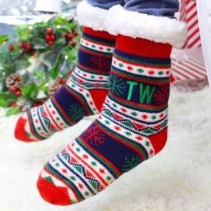Personalised Fairisle Fluffy Christmas Children's Bed Socks