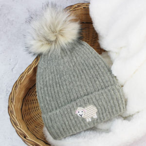 Women's Embroidered Sheep Bobble Hat