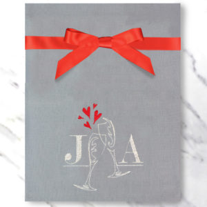 Personalised Champagne Glasses & Hearts Grey Tea Towel