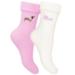 Ladies Personalised Sausage Dog Thermal Bed Socks Gift Set