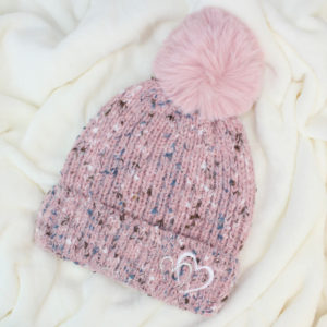 Women's Embroidered Overlapping Hearts Bobble Hat