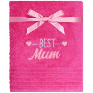 Embroidered Best Mum Pink Bath Towel