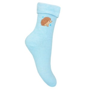 Embroidered Hedgehog Bed Socks - Pastel Blue