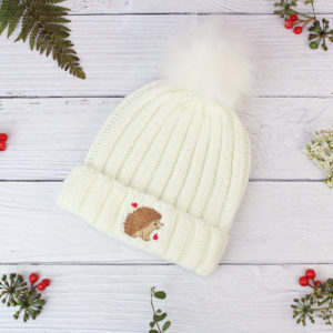 Hedgehog and Hearts Children's Cream Bobble Hat (2-4 Years)
