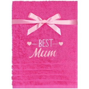 Embroidered Best Mum Pink Cotton Hand Towel