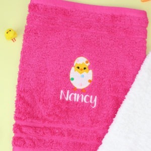 Personalised Easter Chick Cotton Face Cloth Flannel - Pink
