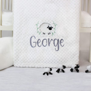 Personalised Embroidered Sheep White Waffle Baby Blanket