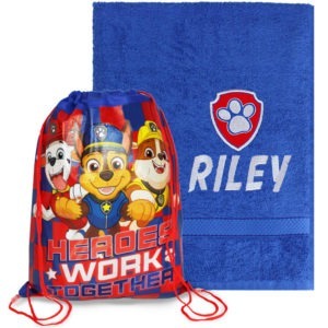 Personalised PAW Patrol Shield Swimming Towel & Drawstring Gym Bag