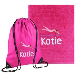 Personalised Fuchsia Pink Swimming Towel & Gym Bag Set