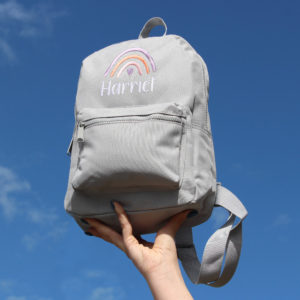 Personalised Embroidered Nursery & Preschool Rainbow Grey Backpack