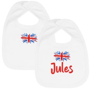 Personalised Union Jack British Embroidered Cotton Bibs