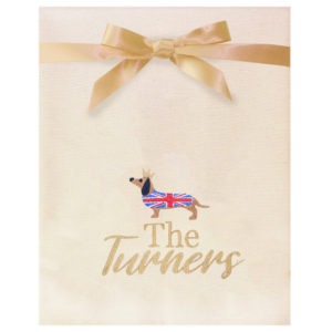 Personalised Sausage Dog Coronation Tea Towel