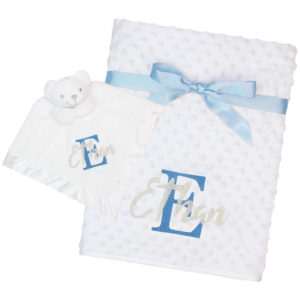 Personalised Initial White Bubble Baby Blanket and Comforter Gift
