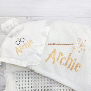 Personalised Embroidered Wizard Baby Blanket & Teddy Comforter