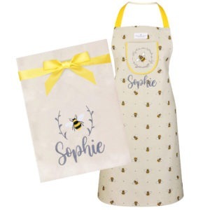 Personalised Bumblebees Embroidered Apron and Tea Towel