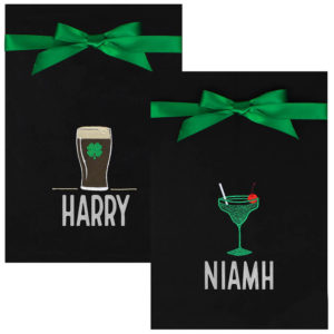 Personalised Lucky Irish Pint & Cocktail Black Tea Towel Set