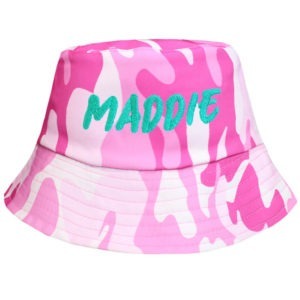 Personalised Girl's Pink and Camouflage Bucket Style Sun Hat