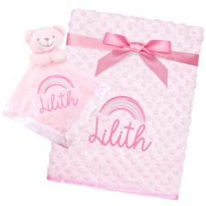 Personalised Embroidered Rainbow Baby Blanket and Comforter
