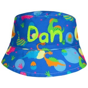 Personalised Embroidered Kids Dinosaur Neon Bucket Sun Hat