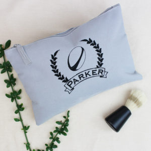 Personalised Rugby Wreath Men's Grey Toiletry Bag