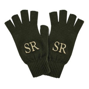 Personalised Men's Warm Thermal Knit Fingerless Winter Gloves (Khaki Green)