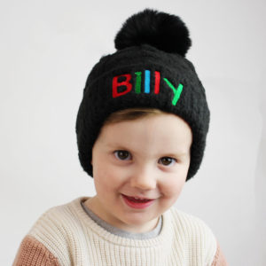 Children's Black Fluffy Cable Pom Pom Bobble Hat Multi-Colour (2-6 Years)